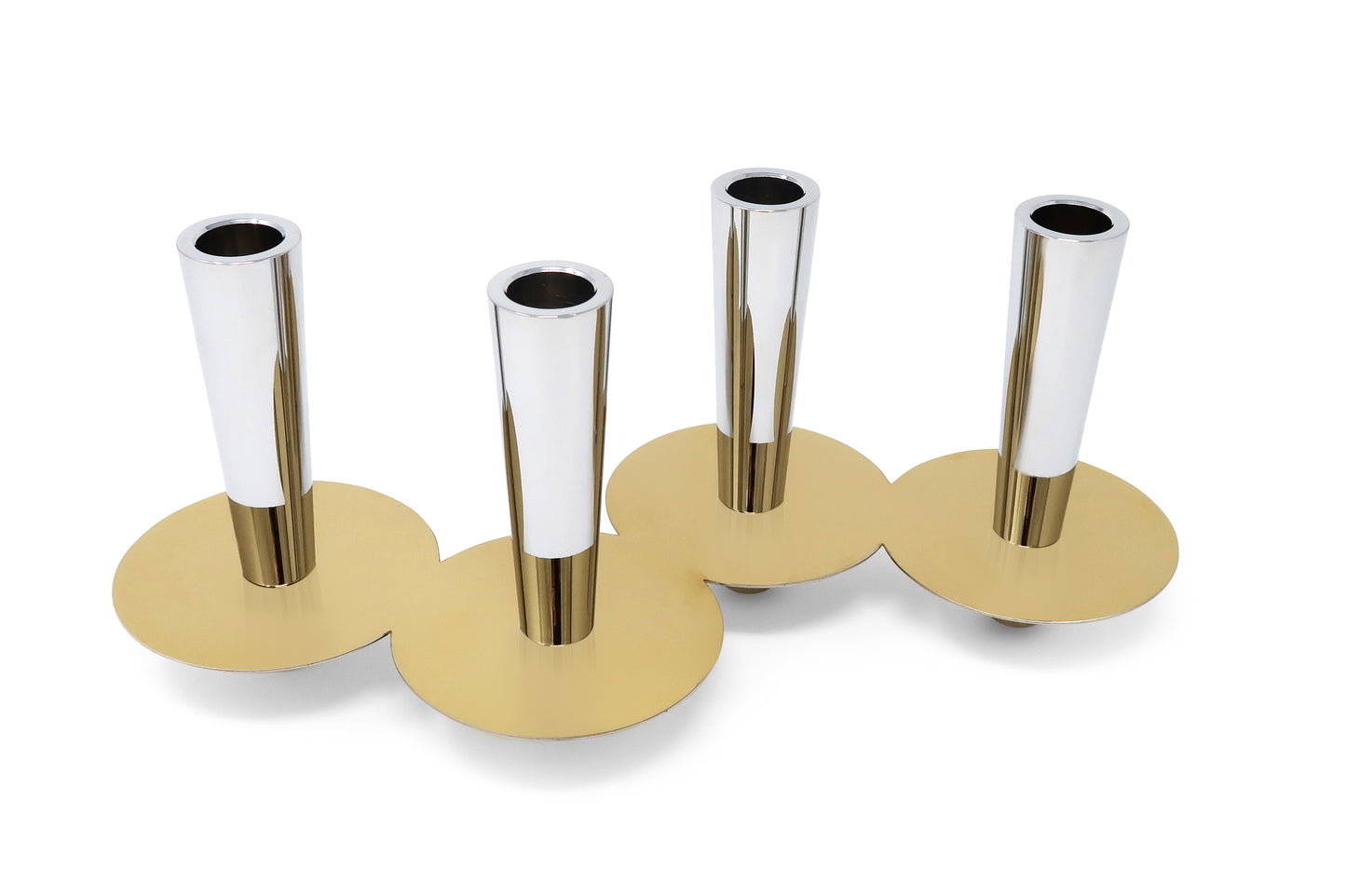 Tabselect Home Line 6" Silver And Gold Stainless Steel Tabletop Four Light Taper Candle Holder