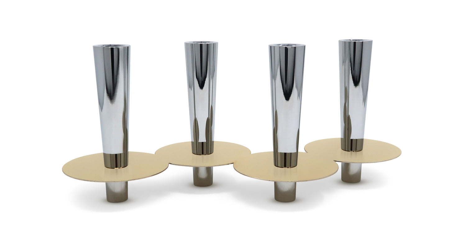 Tabselect Home Line 6" Silver And Gold Stainless Steel Tabletop Four Light Taper Candle Holder