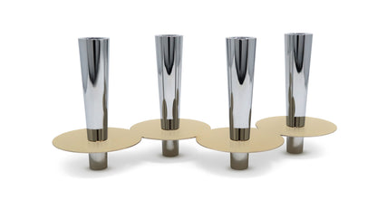Tabselect Home Line 6" Silver And Gold Stainless Steel Tabletop Four Light Taper Candle Holder