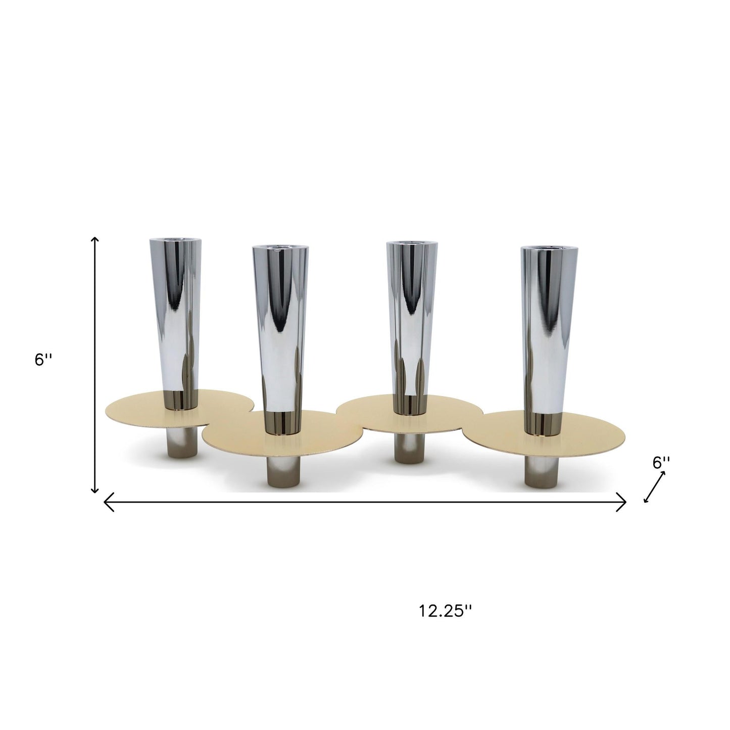 Tabselect Home Line 6" Silver And Gold Stainless Steel Tabletop Four Light Taper Candle Holder