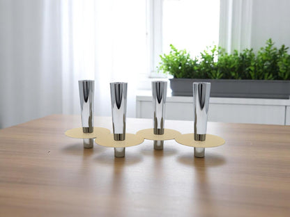 Tabselect Home Line 6" Silver And Gold Stainless Steel Tabletop Four Light Taper Candle Holder