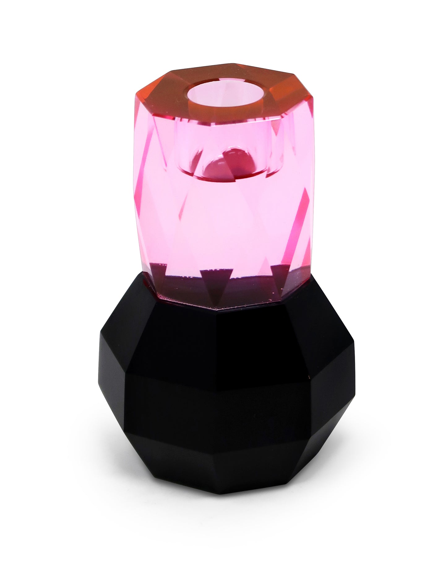 Tabselect Home Line 5" Pink And Black Faceted Crystal Tabletop Taper Candlestick