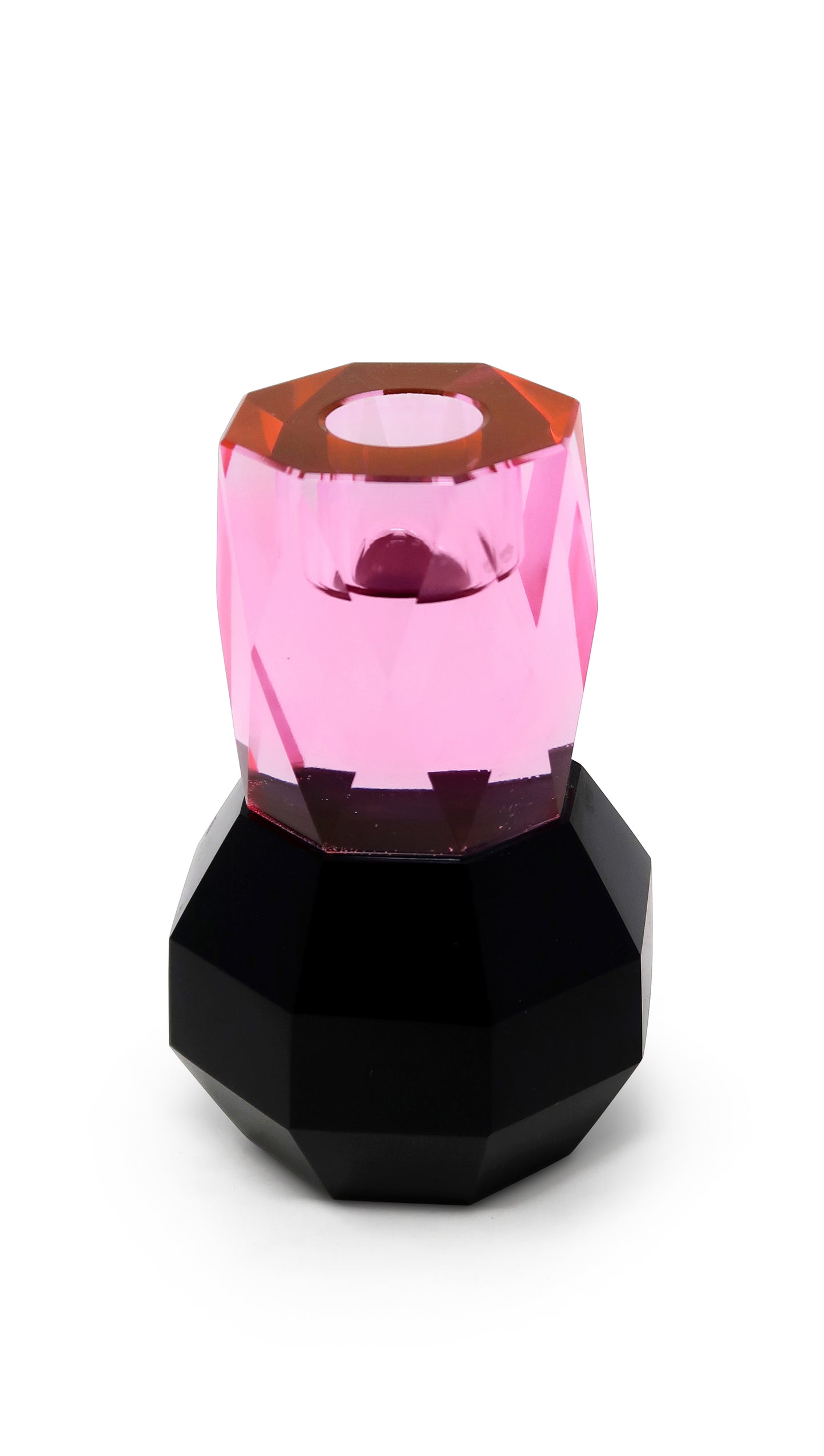 Tabselect Home Line 5" Pink And Black Faceted Crystal Tabletop Taper Candlestick