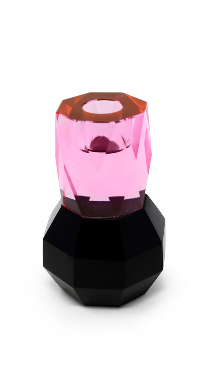 Tabselect Home Line 5" Pink And Black Faceted Crystal Tabletop Taper Candlestick