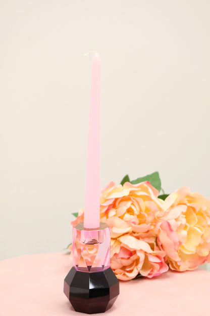 Tabselect Home Line 5" Pink And Black Faceted Crystal Tabletop Taper Candlestick