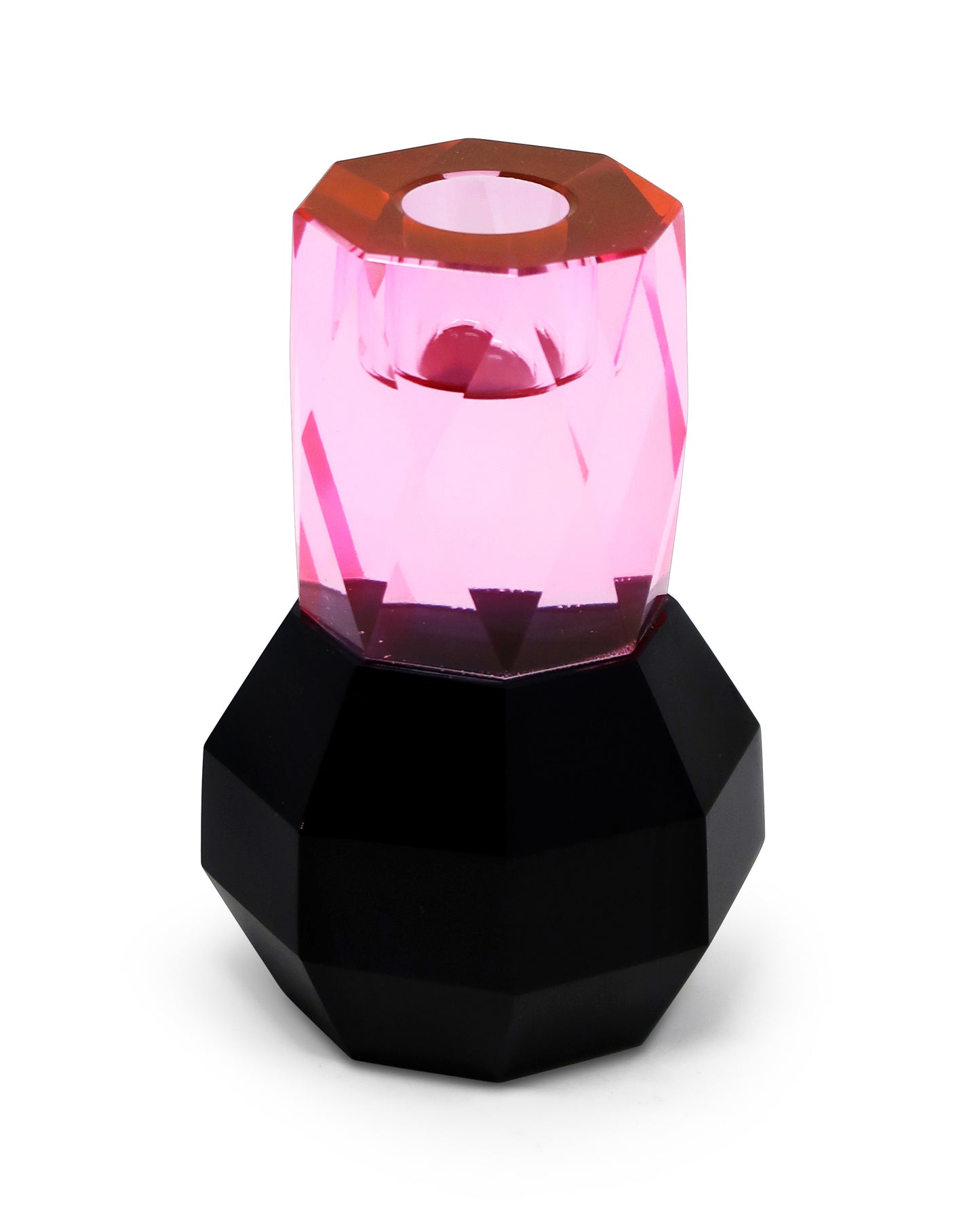 Tabselect Home Line 5" Pink And Black Faceted Crystal Tabletop Taper Candlestick