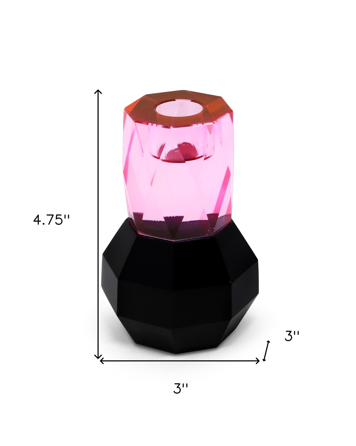 Tabselect Home Line 5" Pink And Black Faceted Crystal Tabletop Taper Candlestick