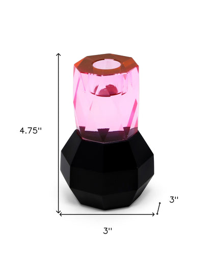 Tabselect Home Line 5" Pink And Black Faceted Crystal Tabletop Taper Candlestick