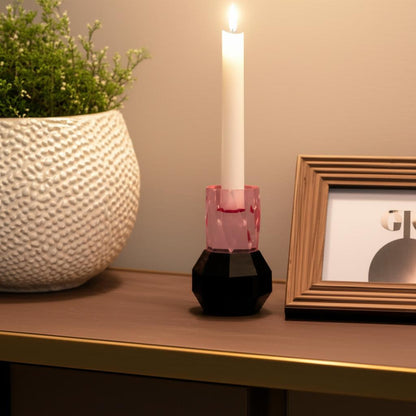 Tabselect Home Line 5" Pink And Black Faceted Crystal Tabletop Taper Candlestick
