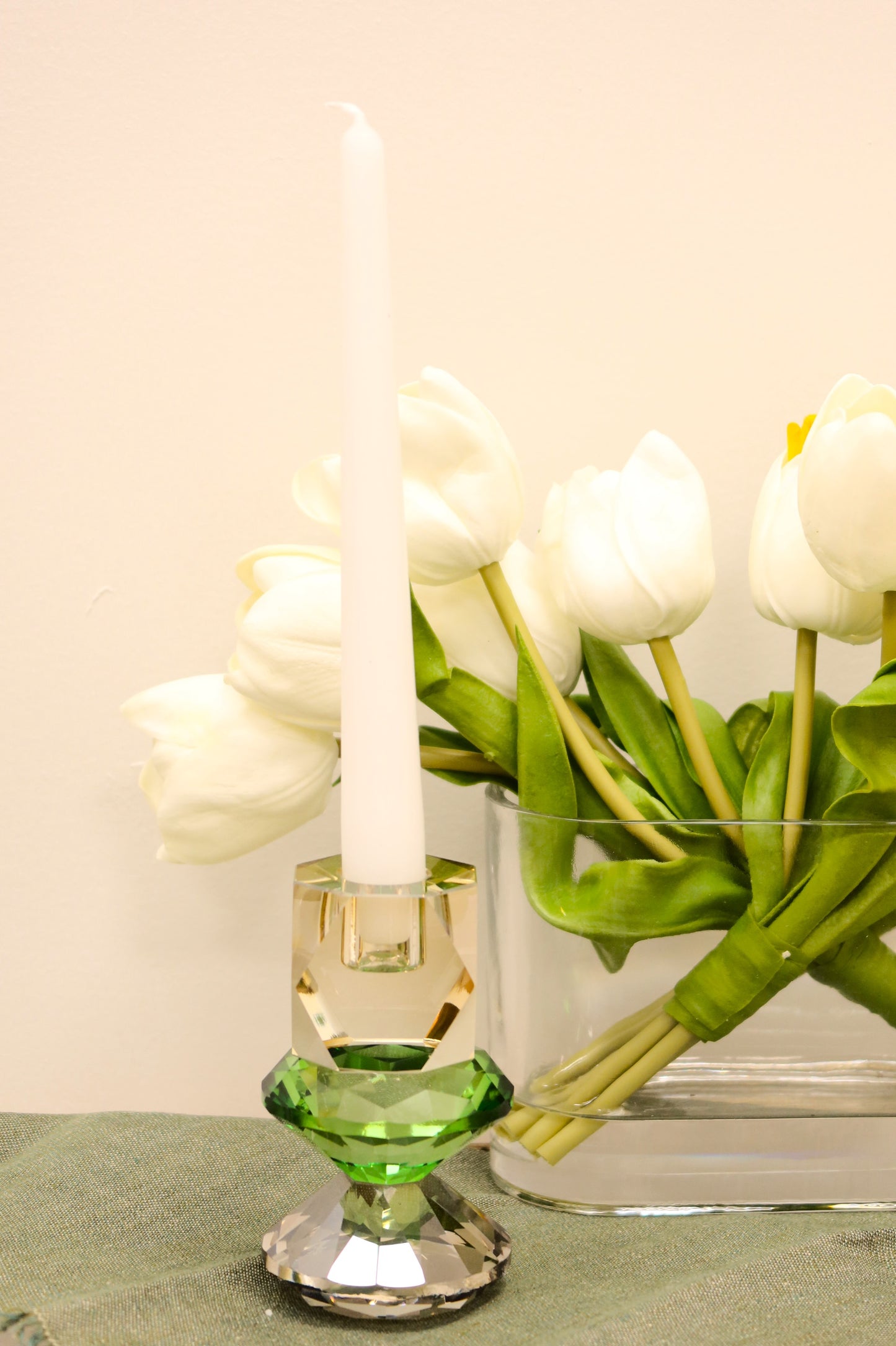 Tabselect Home Line 5" Amber Green And Smoky Black Faceted Crystal Tabletop Taper Candlestick