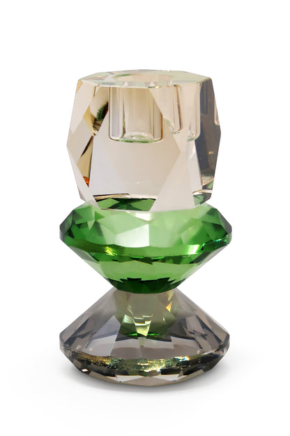 Tabselect Home Line 5" Amber Green And Smoky Black Faceted Crystal Tabletop Taper Candlestick