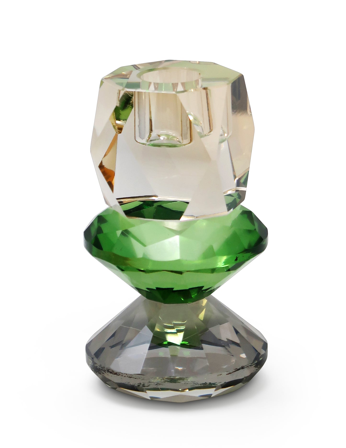 Tabselect Home Line 5" Amber Green And Smoky Black Faceted Crystal Tabletop Taper Candlestick