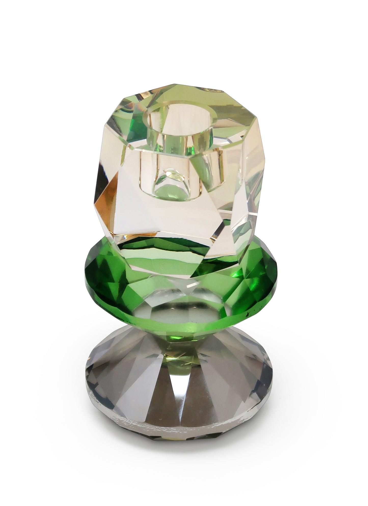 Tabselect Home Line 5" Amber Green And Smoky Black Faceted Crystal Tabletop Taper Candlestick