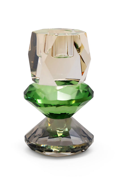 Tabselect Home Line 5" Amber Green And Smoky Black Faceted Crystal Tabletop Taper Candlestick