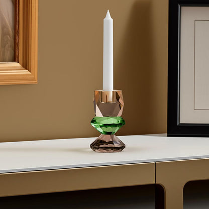 Tabselect Home Line 5" Amber Green And Smoky Black Faceted Crystal Tabletop Taper Candlestick