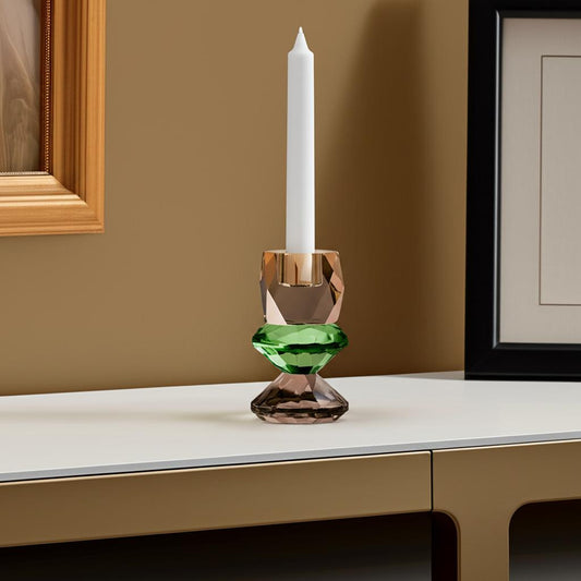 Tabselect Home Line 5" Amber Green And Smoky Black Faceted Crystal Tabletop Taper Candlestick