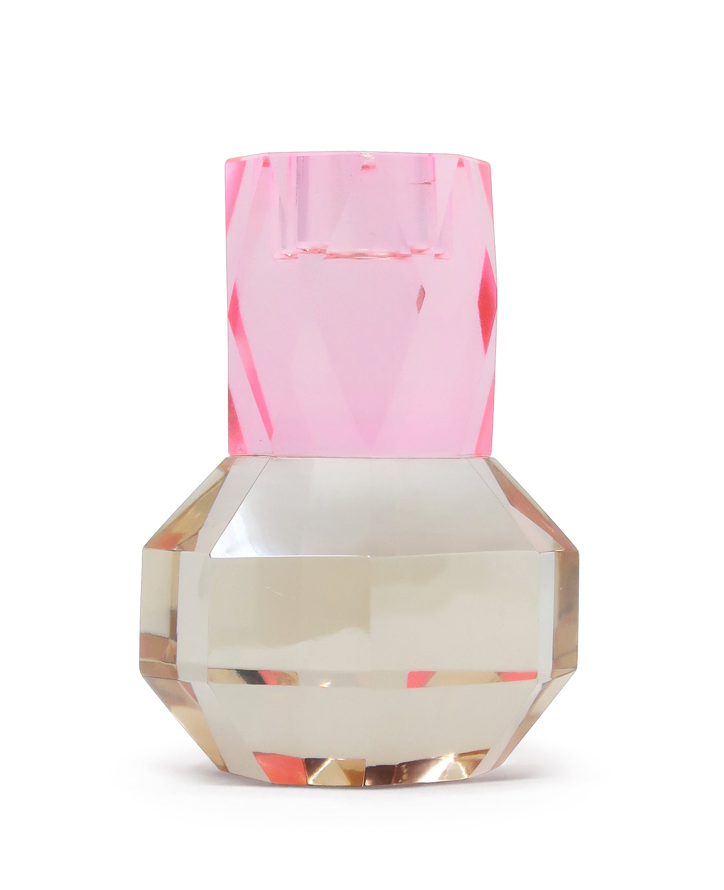 Tabselect Home Line 5" Pink And Clear Faceted Crystal Tabletop Taper Candlestick