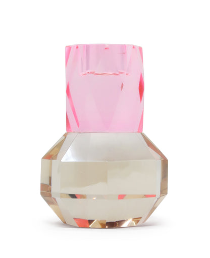 Tabselect Home Line 5" Pink And Clear Faceted Crystal Tabletop Taper Candlestick