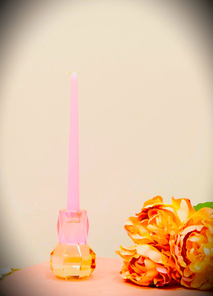 Tabselect Home Line 5" Pink And Clear Faceted Crystal Tabletop Taper Candlestick