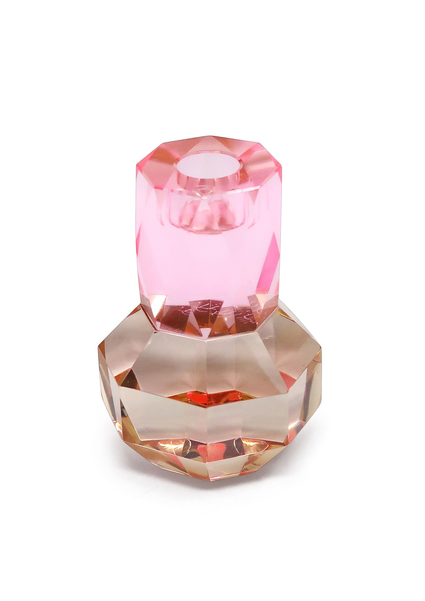Tabselect Home Line 5" Pink And Clear Faceted Crystal Tabletop Taper Candlestick