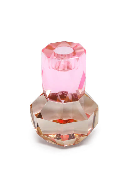 Tabselect Home Line 5" Pink And Clear Faceted Crystal Tabletop Taper Candlestick