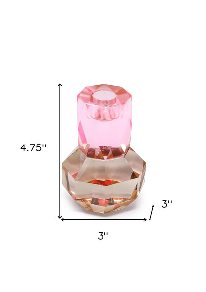 Tabselect Home Line 5" Pink And Clear Faceted Crystal Tabletop Taper Candlestick