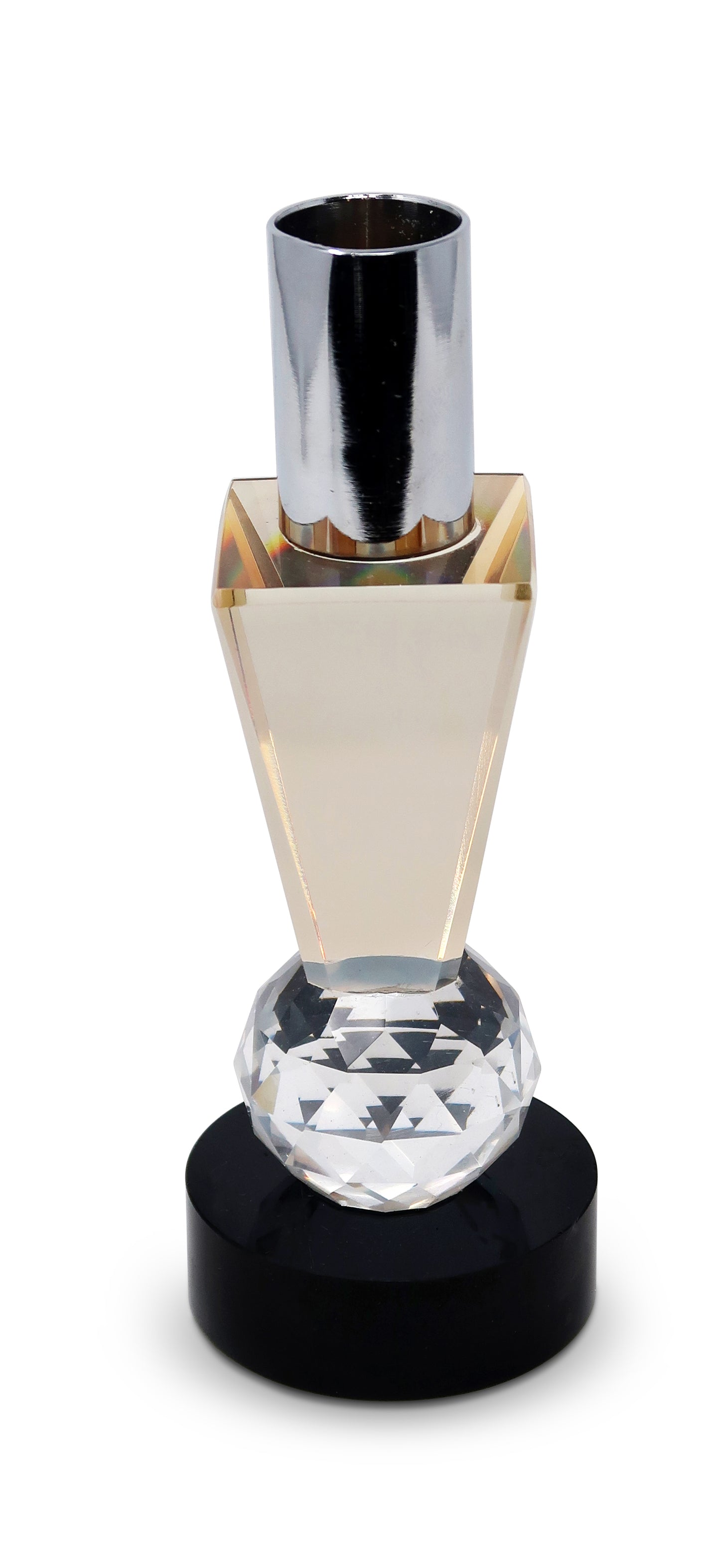 Tabselect Home Line 6" Silver Amber Clear And Black Faceted Crystal Tabletop Taper Candlestick