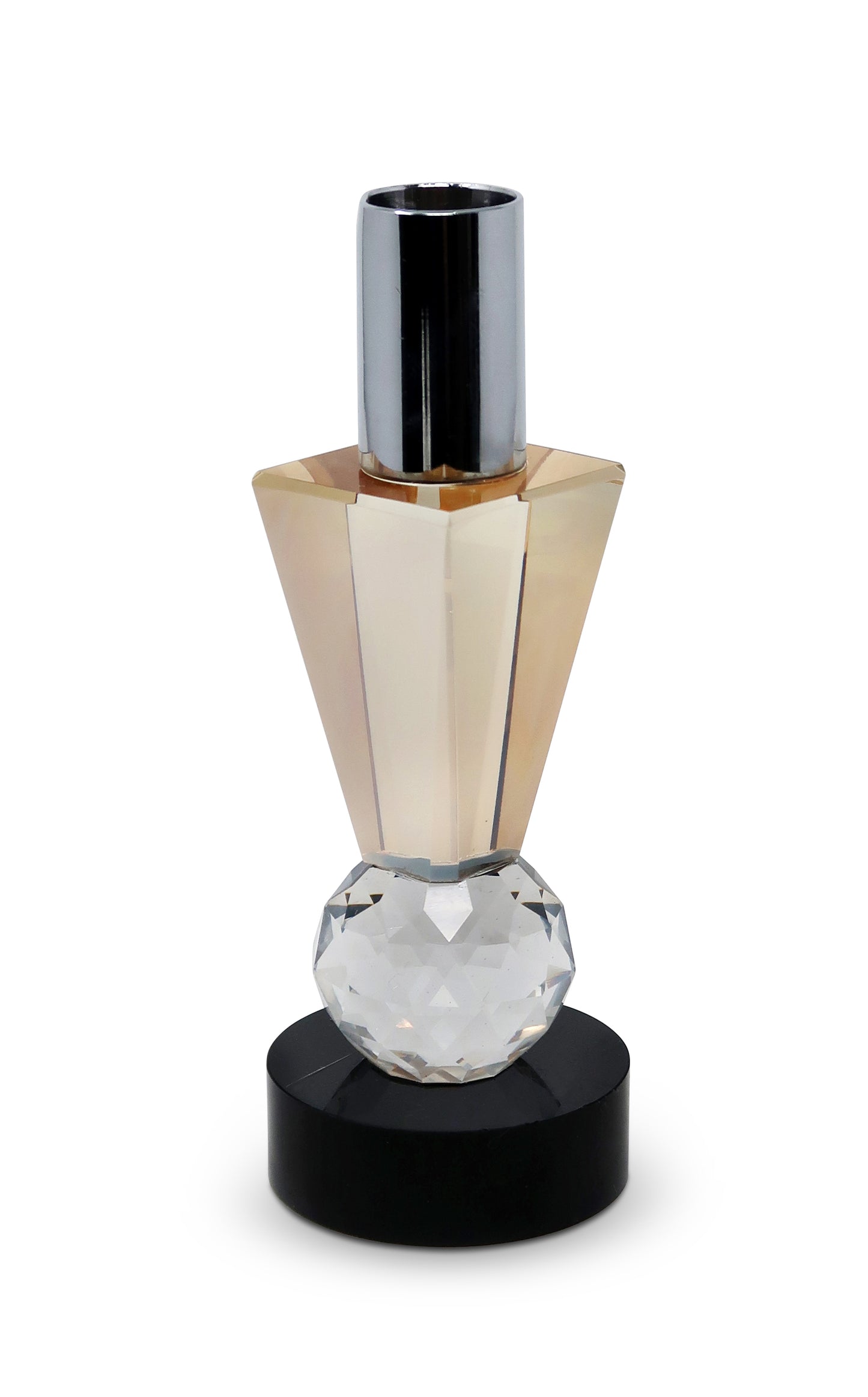 Tabselect Home Line 6" Silver Amber Clear And Black Faceted Crystal Tabletop Taper Candlestick