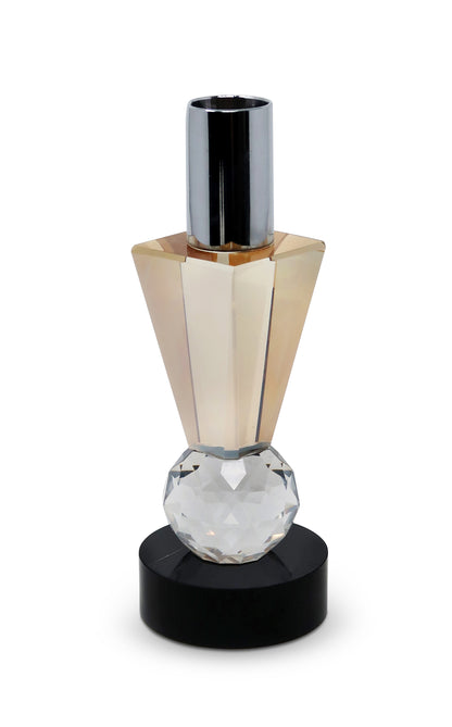 Tabselect Home Line 6" Silver Amber Clear And Black Faceted Crystal Tabletop Taper Candlestick