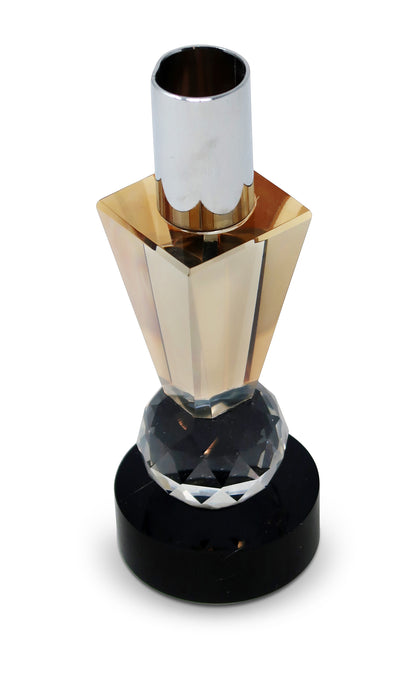 Tabselect Home Line 6" Silver Amber Clear And Black Faceted Crystal Tabletop Taper Candlestick