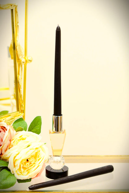Tabselect Home Line 6" Silver Amber Clear And Black Faceted Crystal Tabletop Taper Candlestick