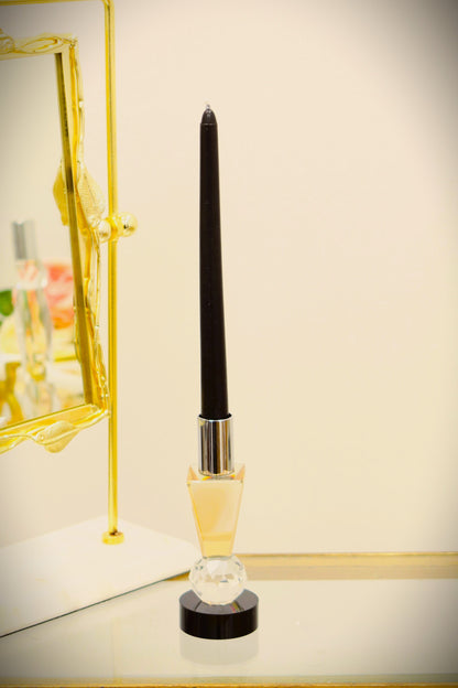 Tabselect Home Line 6" Silver Amber Clear And Black Faceted Crystal Tabletop Taper Candlestick