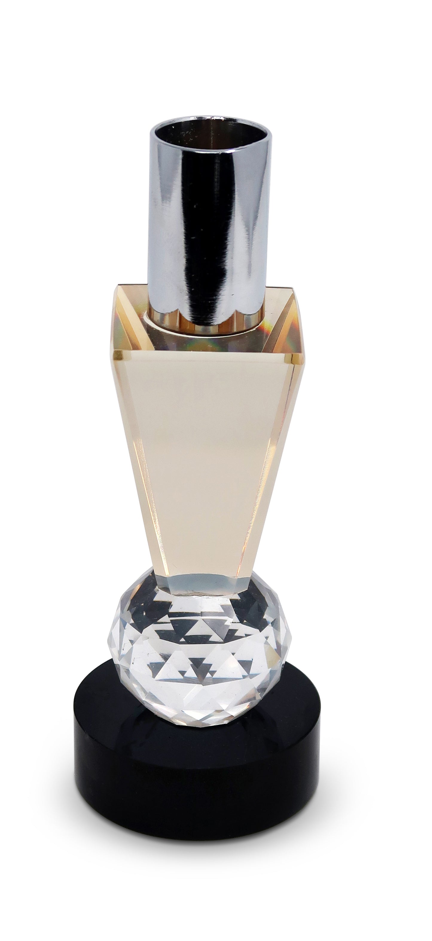 Tabselect Home Line 6" Silver Amber Clear And Black Faceted Crystal Tabletop Taper Candlestick