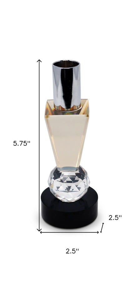 Tabselect Home Line 6" Silver Amber Clear And Black Faceted Crystal Tabletop Taper Candlestick