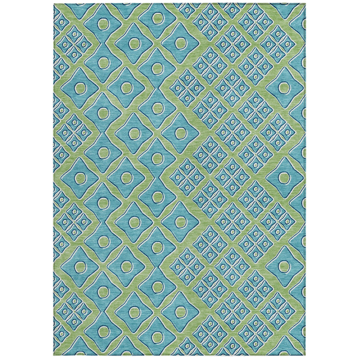 Tabselect Home Line 5' X 8' Artichoke Green And Aqua Geometric Washable Indoor Outdoor Area Rug