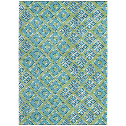 Tabselect Home Line 5' X 8' Artichoke Green And Aqua Geometric Washable Indoor Outdoor Area Rug