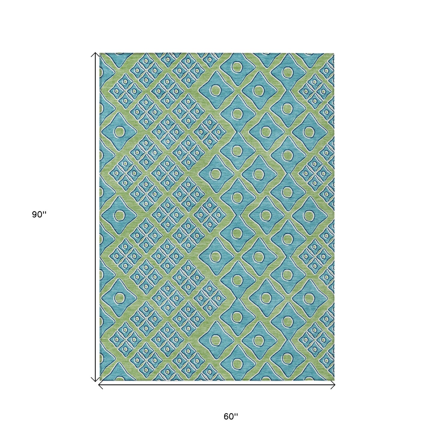 Tabselect Home Line 5' X 8' Artichoke Green And Aqua Geometric Washable Indoor Outdoor Area Rug