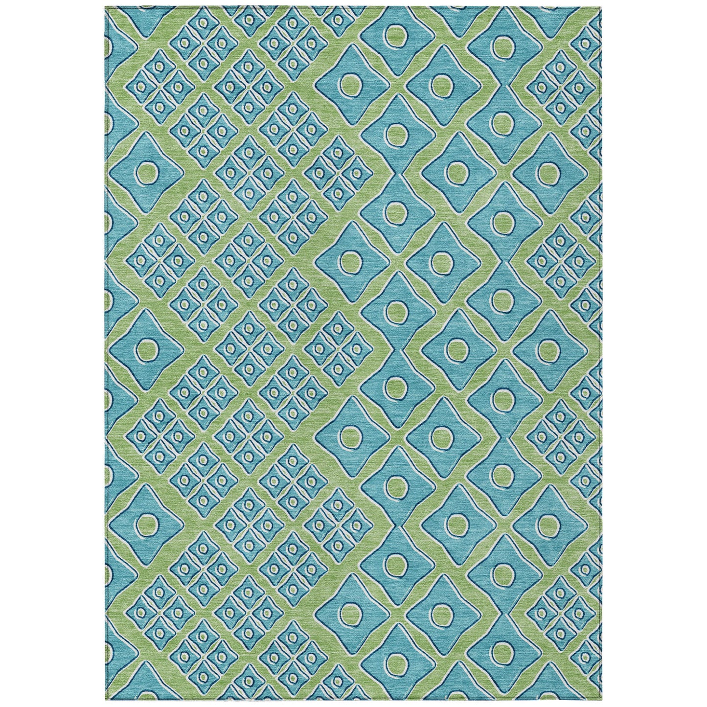 Tabselect Home Line 5' X 8' Artichoke Green And Aqua Geometric Washable Indoor Outdoor Area Rug
