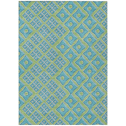 Tabselect Home Line 5' X 8' Artichoke Green And Aqua Geometric Washable Indoor Outdoor Area Rug