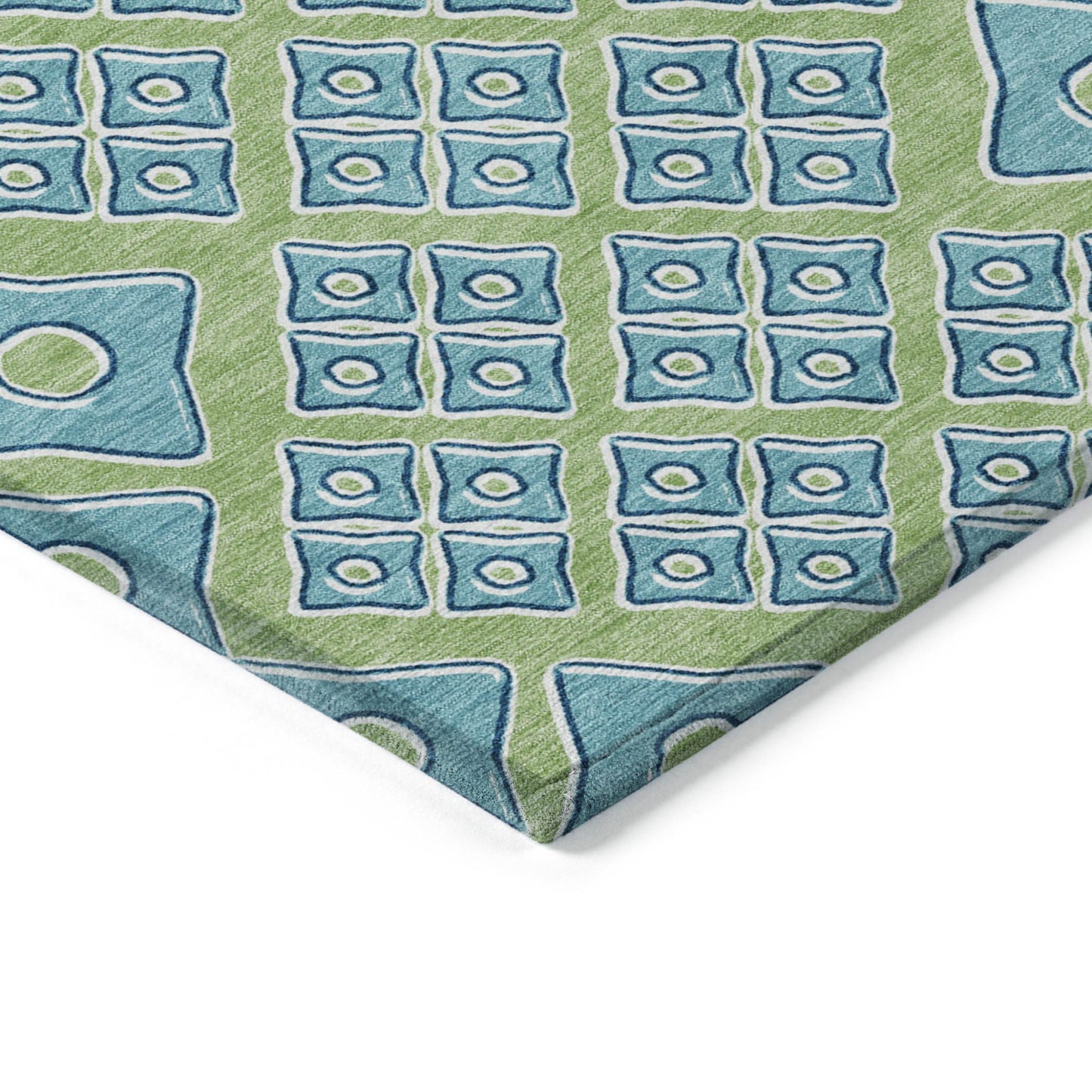 Tabselect Home Line 5' X 8' Artichoke Green And Aqua Geometric Washable Indoor Outdoor Area Rug