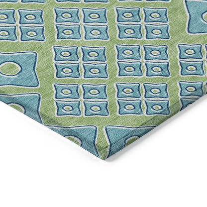 Tabselect Home Line 5' X 8' Artichoke Green And Aqua Geometric Washable Indoor Outdoor Area Rug