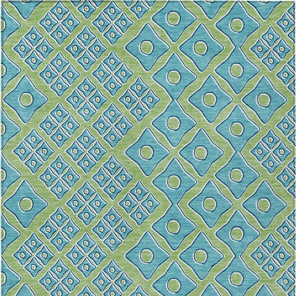 Tabselect Home Line 5' X 8' Artichoke Green And Aqua Geometric Washable Indoor Outdoor Area Rug