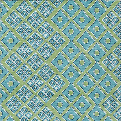 Tabselect Home Line 5' X 8' Artichoke Green And Aqua Geometric Washable Indoor Outdoor Area Rug