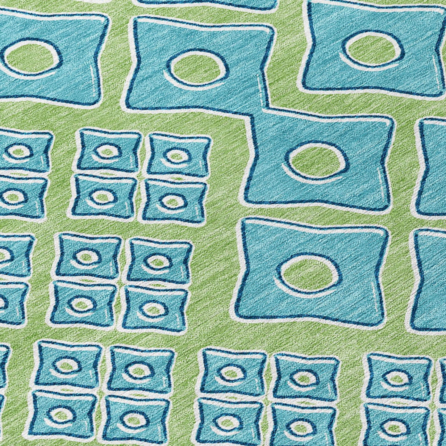 Tabselect Home Line 5' X 8' Artichoke Green And Aqua Geometric Washable Indoor Outdoor Area Rug