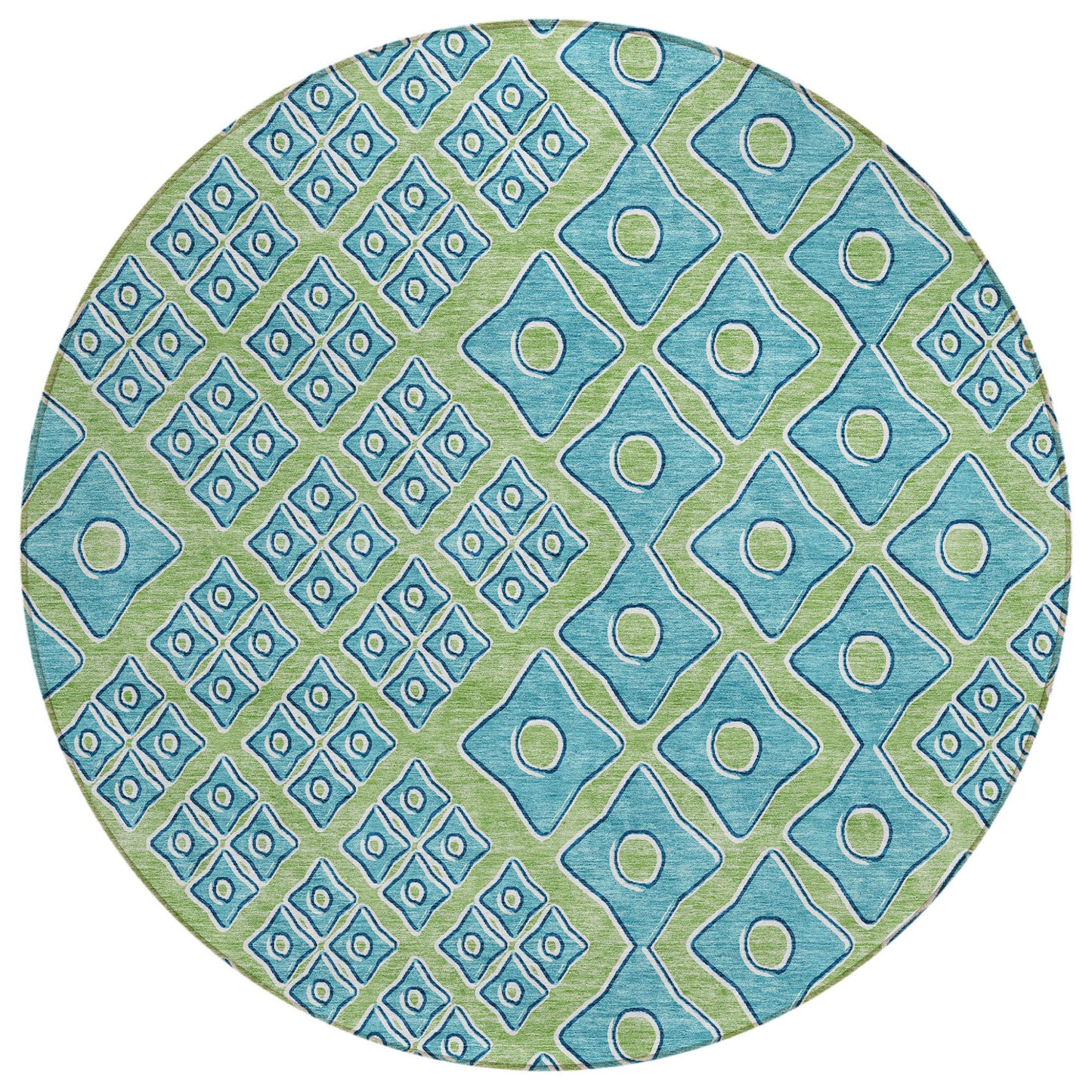 Tabselect Home Line 8' Artichoke Green And Aqua Round Geometric Washable Indoor Outdoor Area Rug