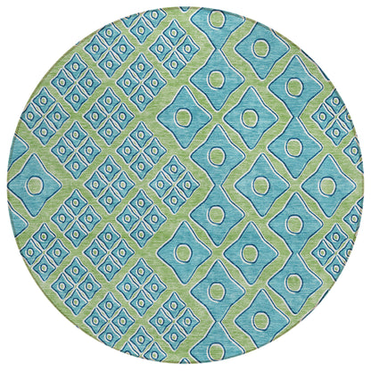 Tabselect Home Line 8' Artichoke Green And Aqua Round Geometric Washable Indoor Outdoor Area Rug