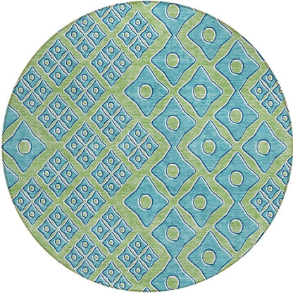 Tabselect Home Line 8' Artichoke Green And Aqua Round Geometric Washable Indoor Outdoor Area Rug