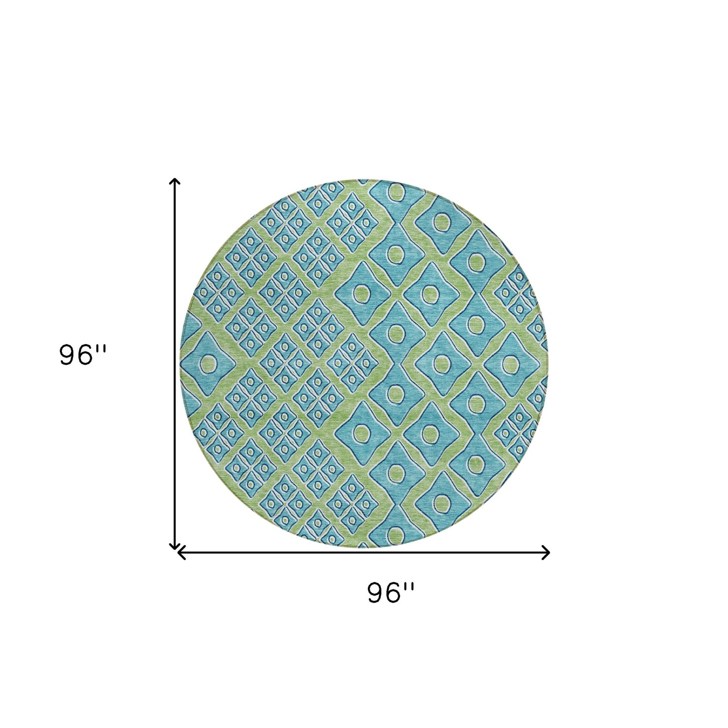 Tabselect Home Line 8' Artichoke Green And Aqua Round Geometric Washable Indoor Outdoor Area Rug
