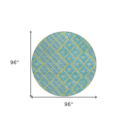 Tabselect Home Line 8' Artichoke Green And Aqua Round Geometric Washable Indoor Outdoor Area Rug