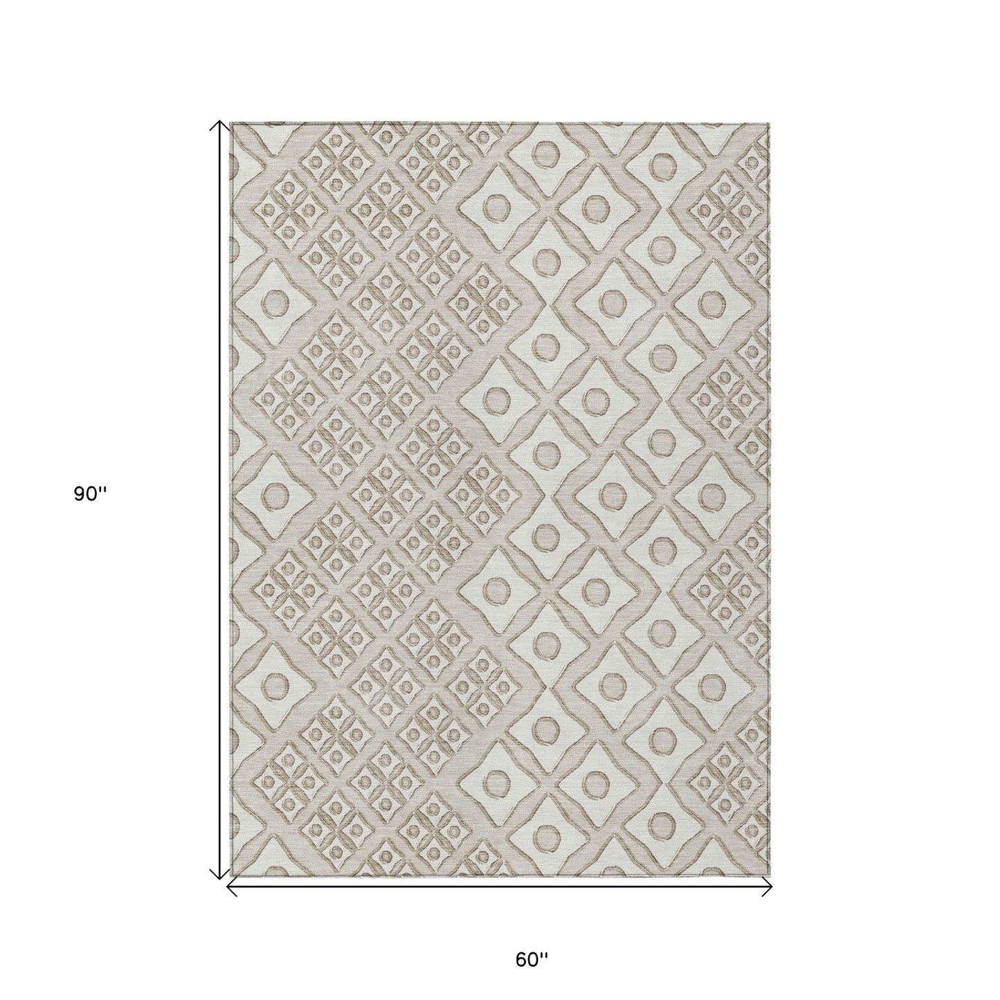 Tabselect Home Line 5' X 8' Beige And Ivory Geometric Washable Indoor Outdoor Area Rug